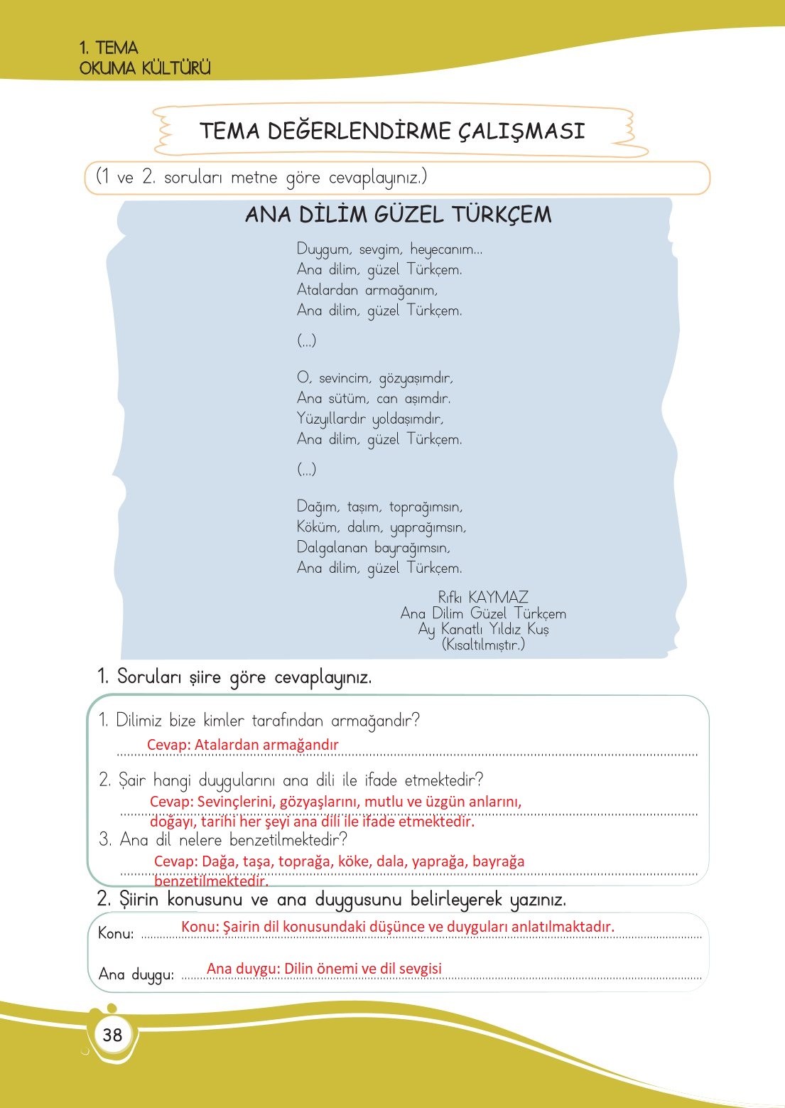 4. Sınıf Meb Yayınları Türkçe Ders Kitabı Sayfa 0038 Cevapları