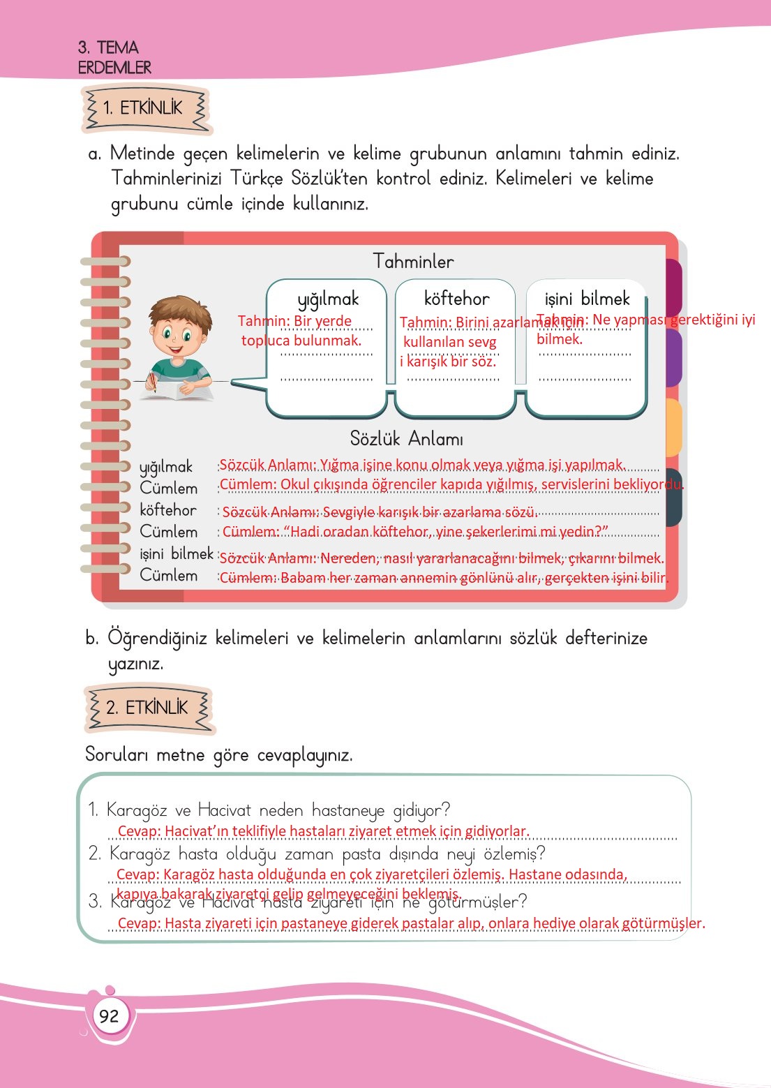 4. Sınıf Meb Yayınları Türkçe Ders Kitabı Sayfa 0092 Cevapları