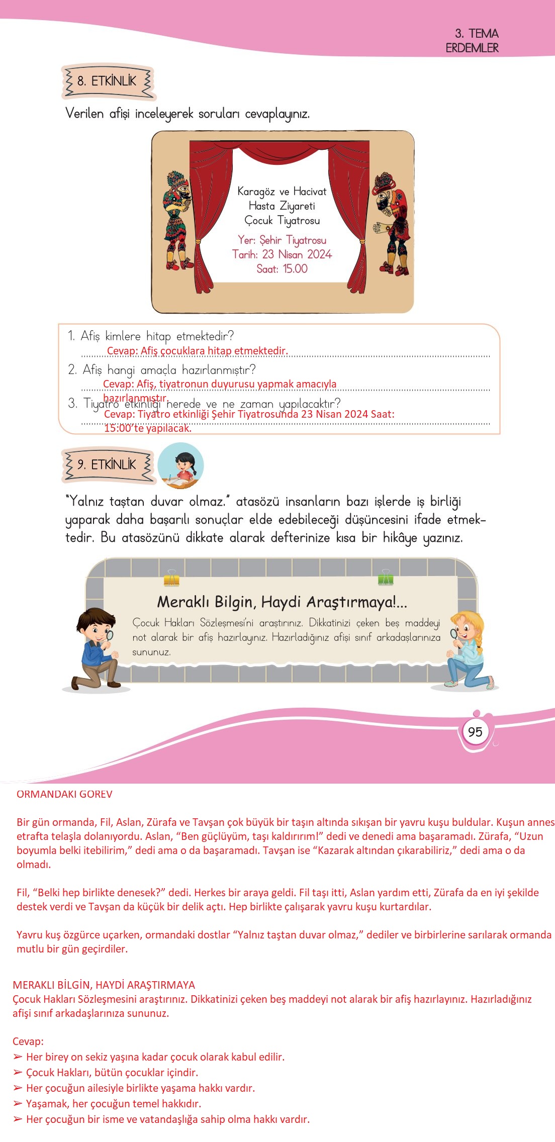 4. Sınıf Meb Yayınları Türkçe Ders Kitabı Sayfa 0095 Cevapları