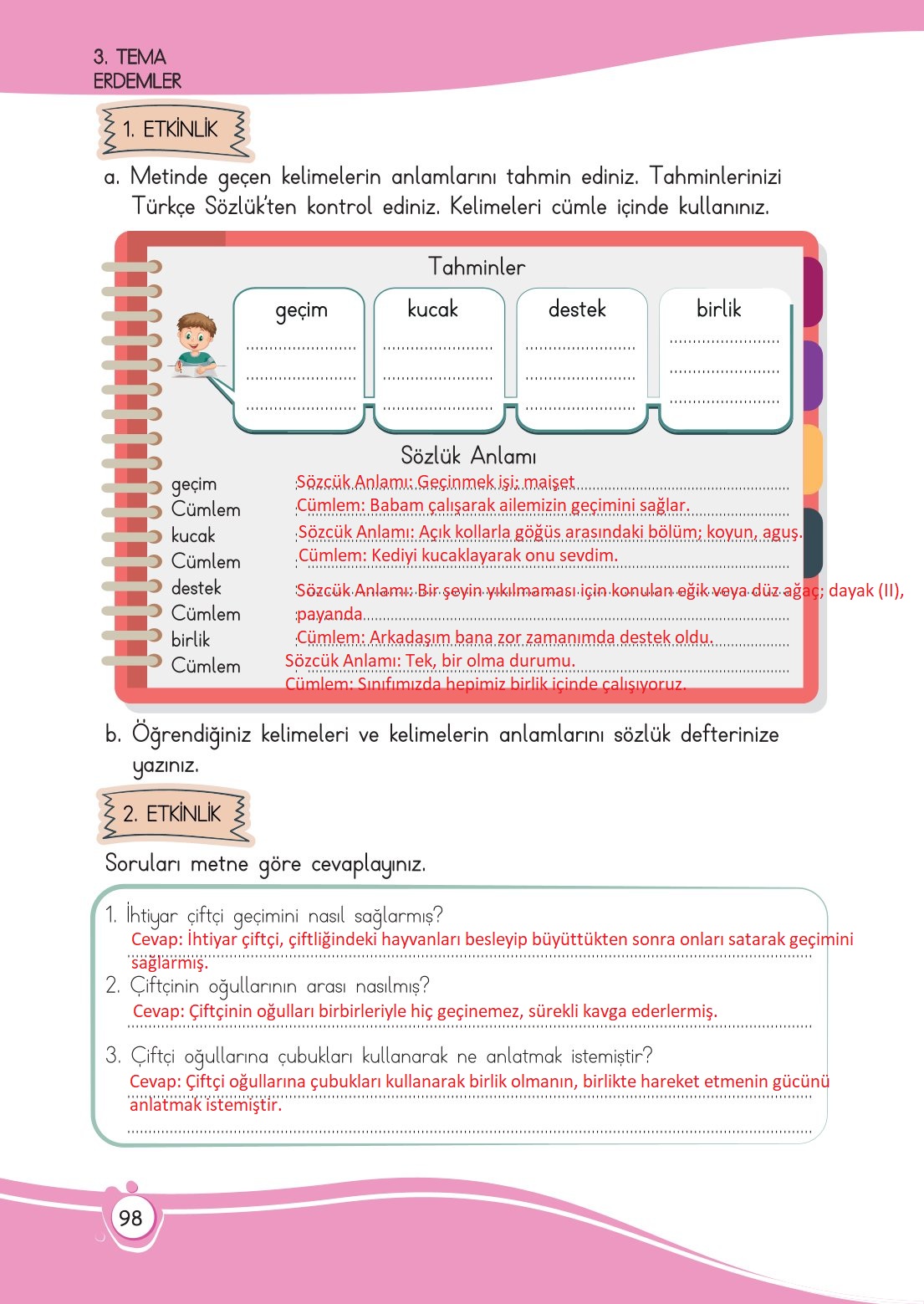 4. Sınıf Meb Yayınları Türkçe Ders Kitabı Sayfa 0098 Cevapları