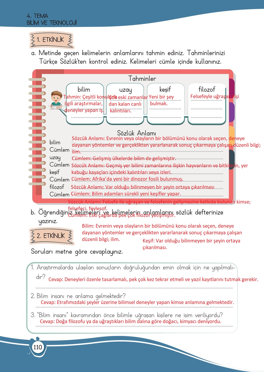 4. Sınıf Meb Yayınları Türkçe Ders Kitabı Sayfa 0110 Cevapları