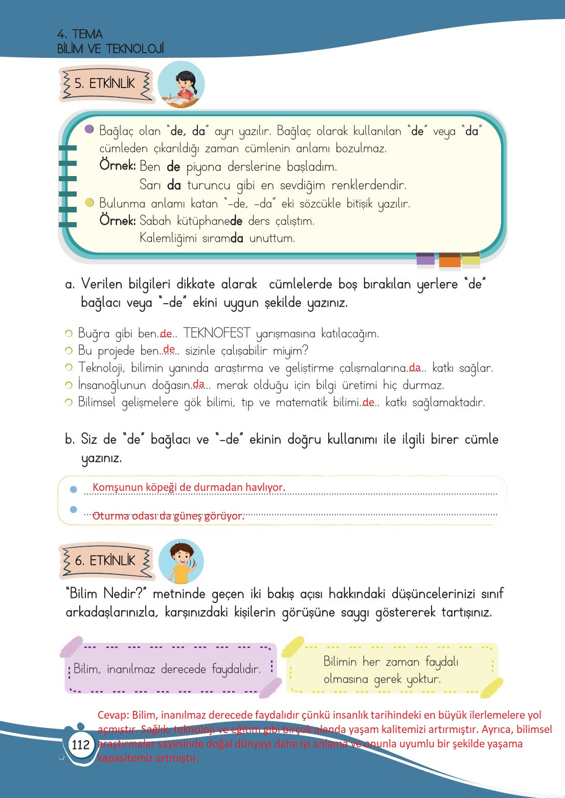4. Sınıf Meb Yayınları Türkçe Ders Kitabı Sayfa 0112 Cevapları