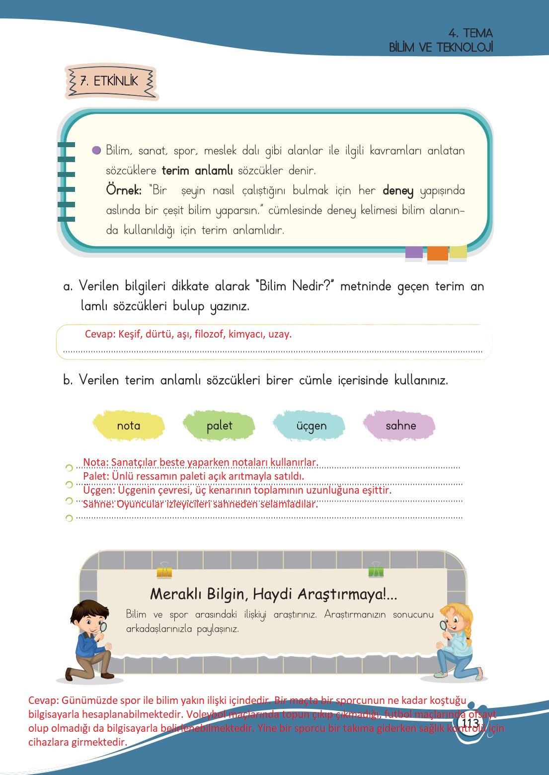 4. Sınıf Meb Yayınları Türkçe Ders Kitabı Sayfa 0113 Cevapları