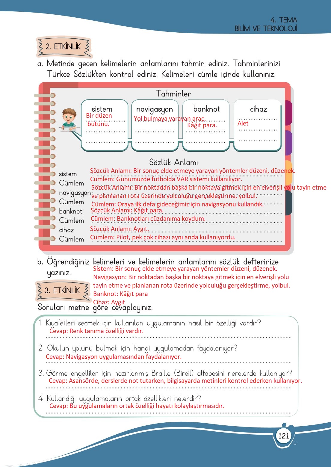 4. Sınıf Meb Yayınları Türkçe Ders Kitabı Sayfa 0121 Cevapları