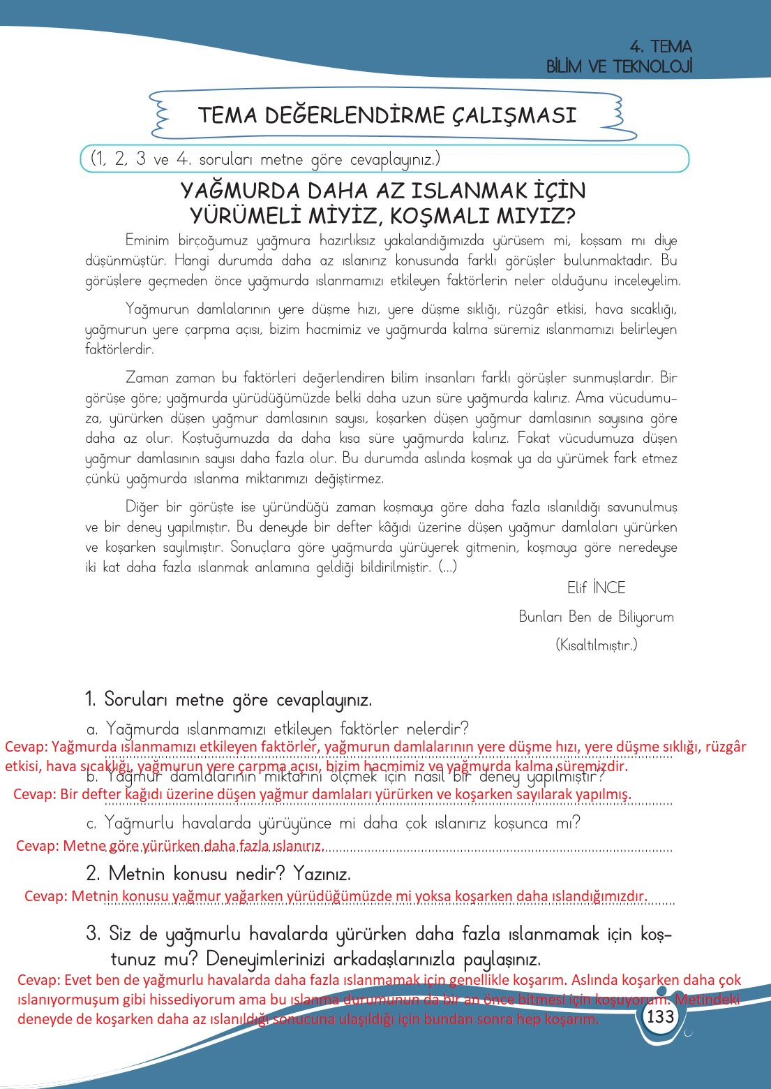 4. Sınıf Meb Yayınları Türkçe Ders Kitabı Sayfa 0133 Cevapları