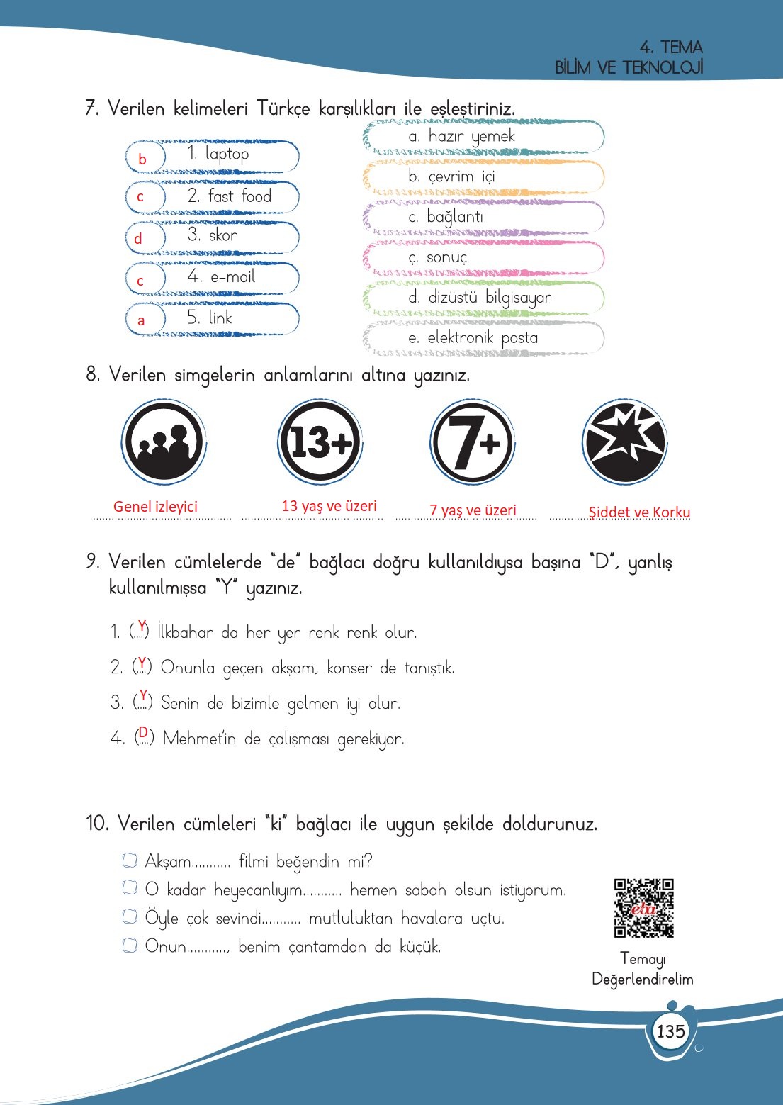 4. Sınıf Meb Yayınları Türkçe Ders Kitabı Sayfa 0135 Cevapları