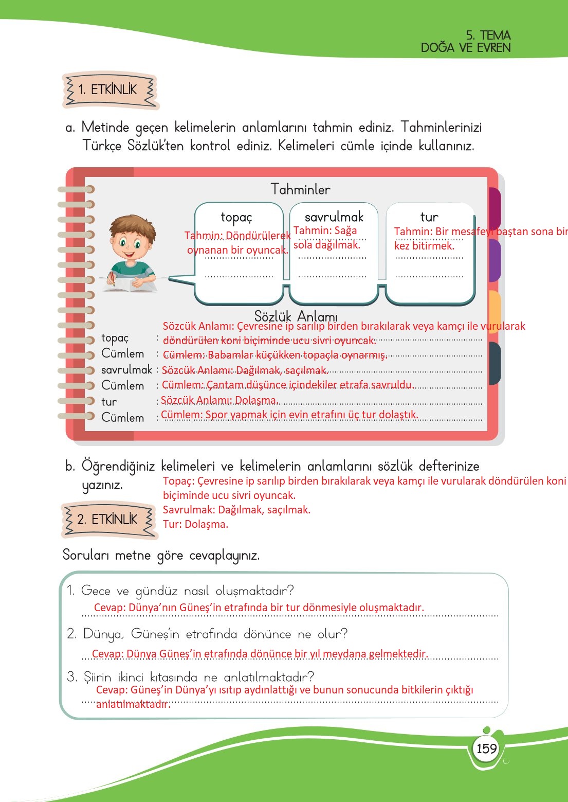 4. Sınıf Meb Yayınları Türkçe Ders Kitabı Sayfa 0159 Cevapları