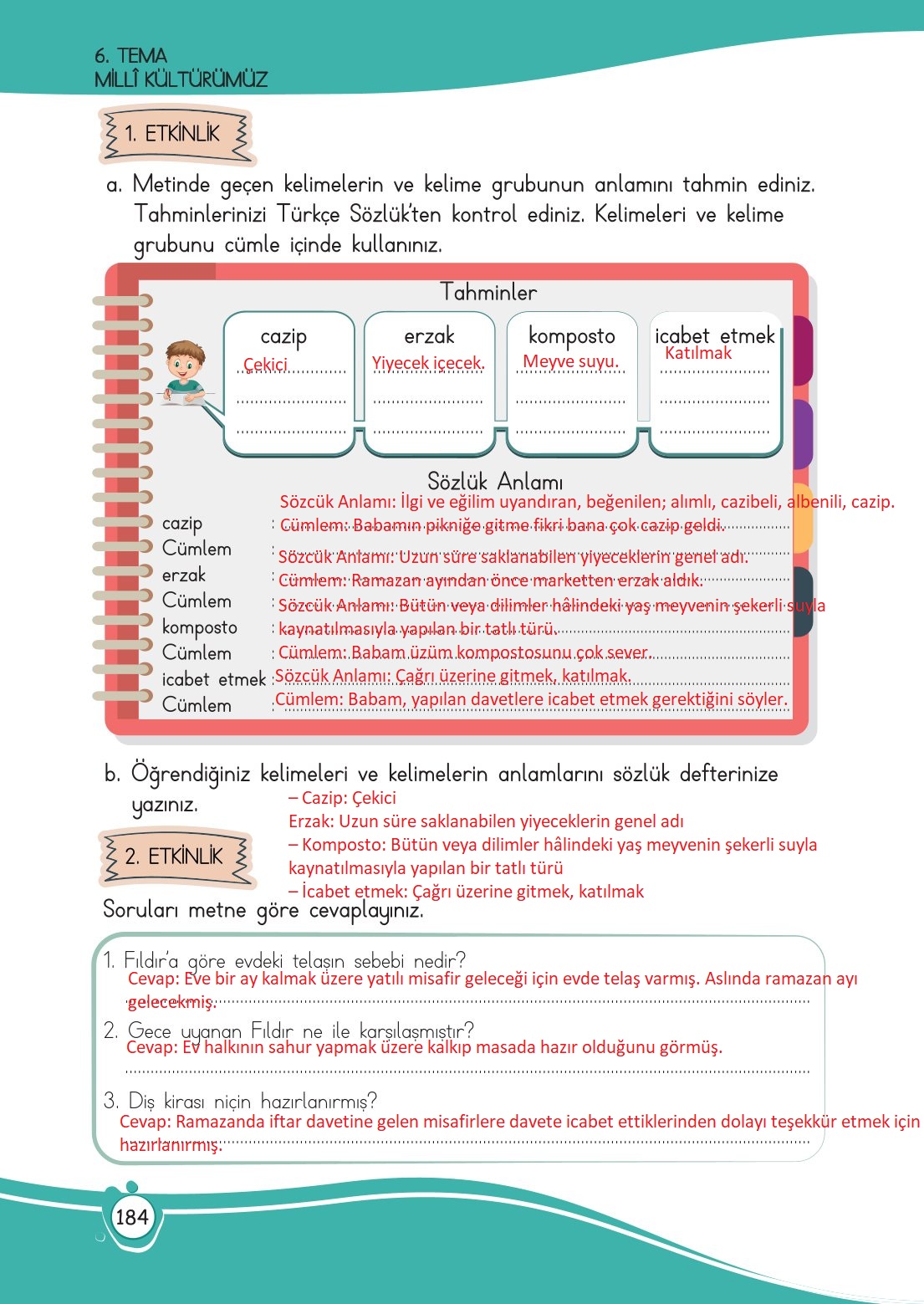 4. Sınıf Meb Yayınları Türkçe Ders Kitabı Sayfa 0184 Cevapları