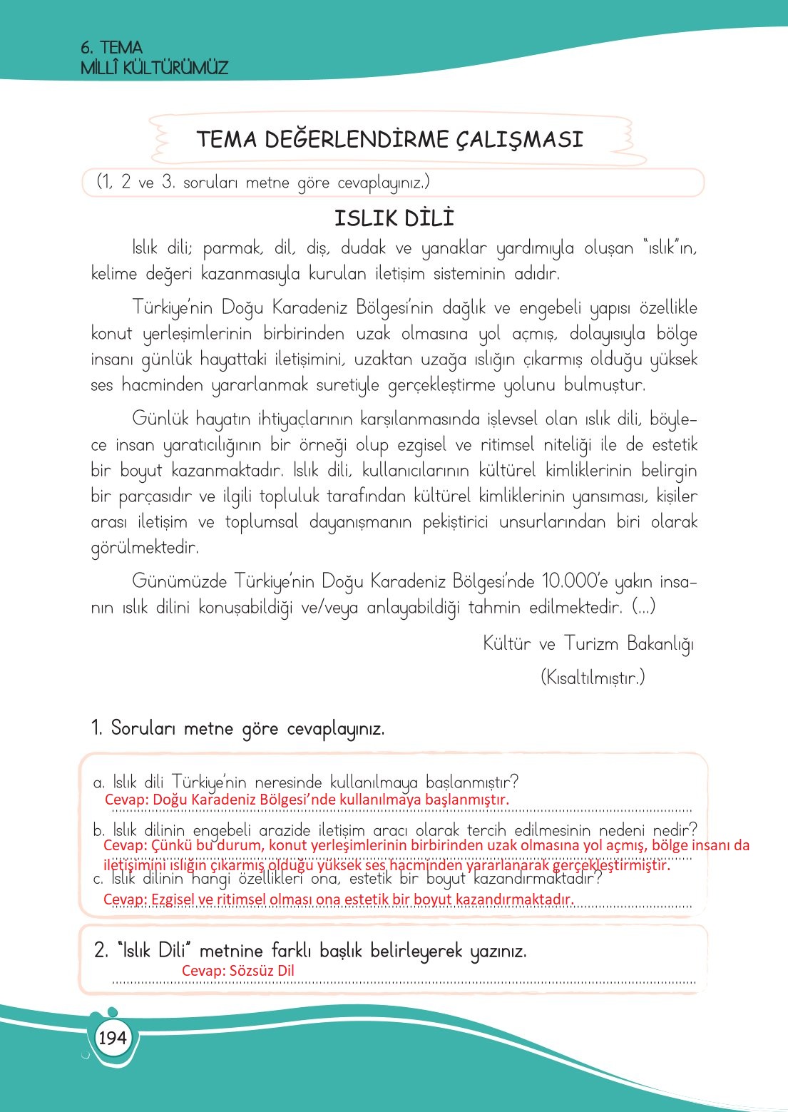 4. Sınıf Meb Yayınları Türkçe Ders Kitabı Sayfa 0194 Cevapları