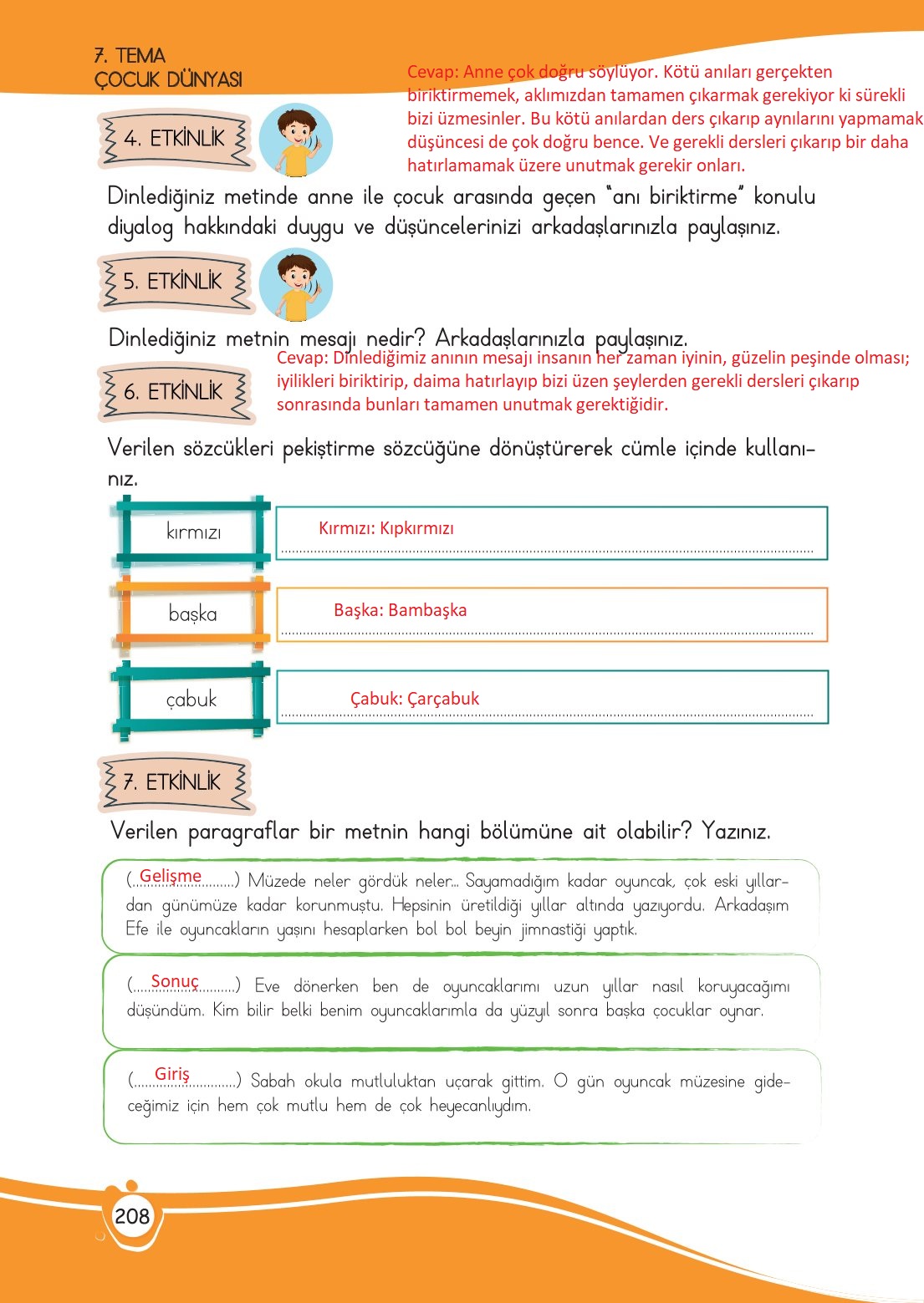 4. Sınıf Meb Yayınları Türkçe Ders Kitabı Sayfa 0208 Cevapları
