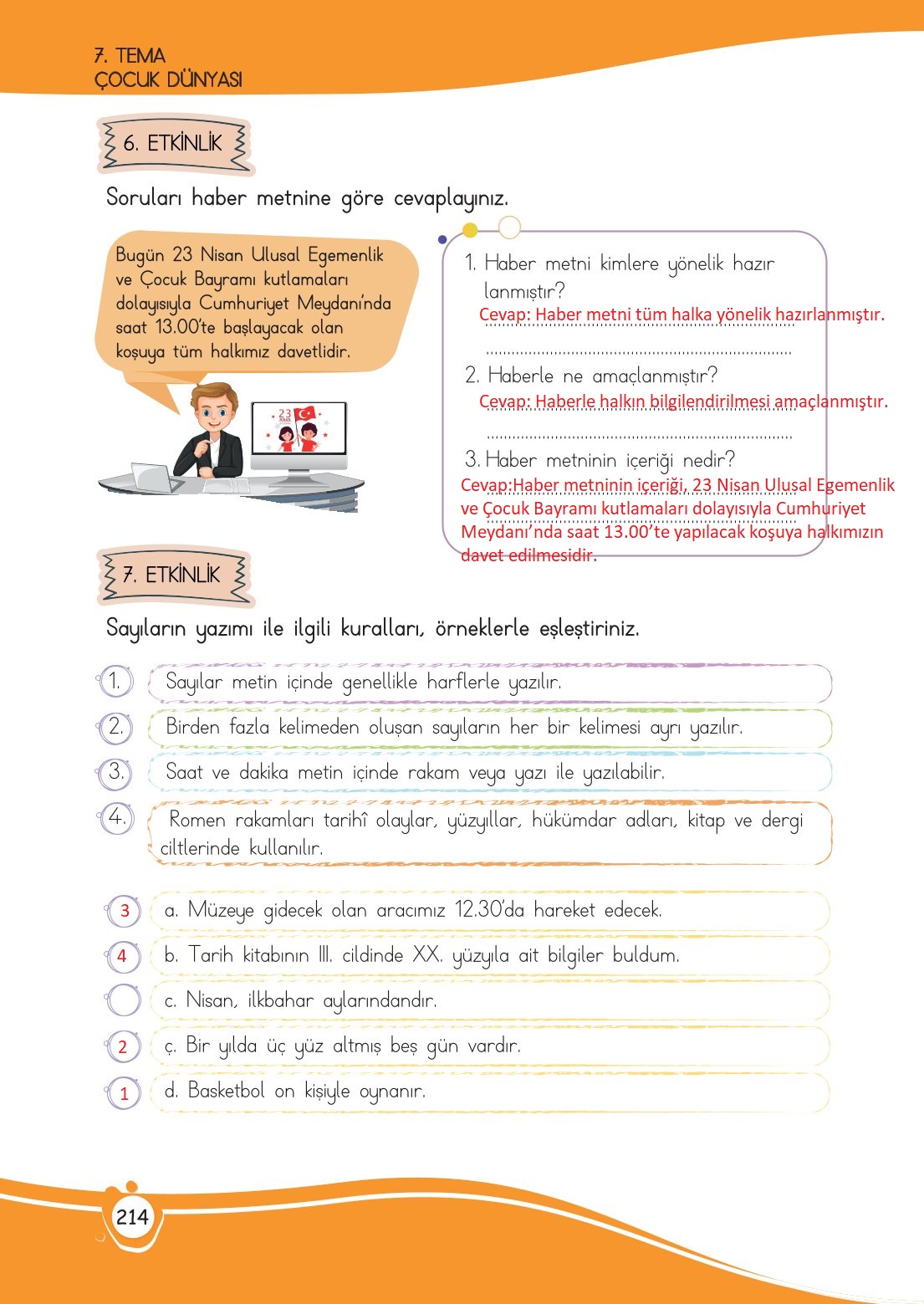 4. Sınıf Meb Yayınları Türkçe Ders Kitabı Sayfa 0214 Cevapları