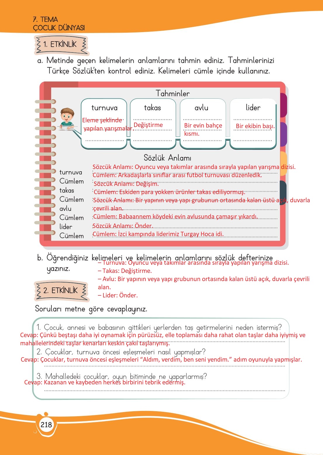 4. Sınıf Meb Yayınları Türkçe Ders Kitabı Sayfa 0218 Cevapları