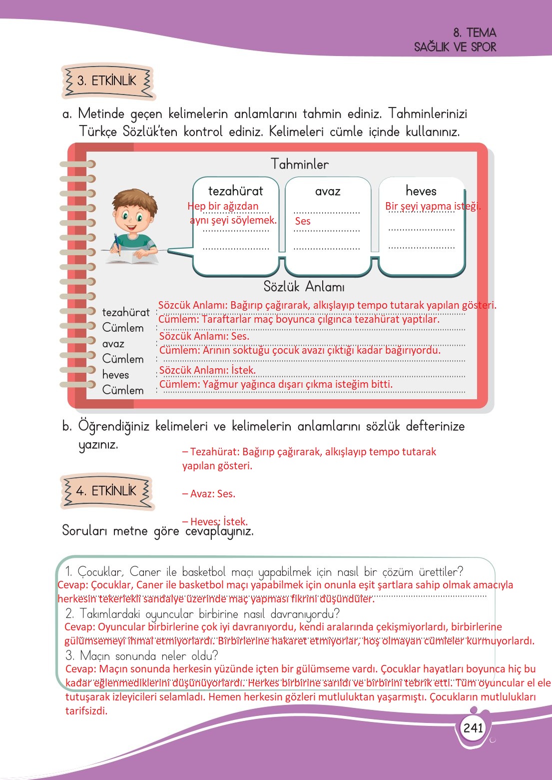 4. Sınıf Meb Yayınları Türkçe Ders Kitabı Sayfa 0241 Cevapları