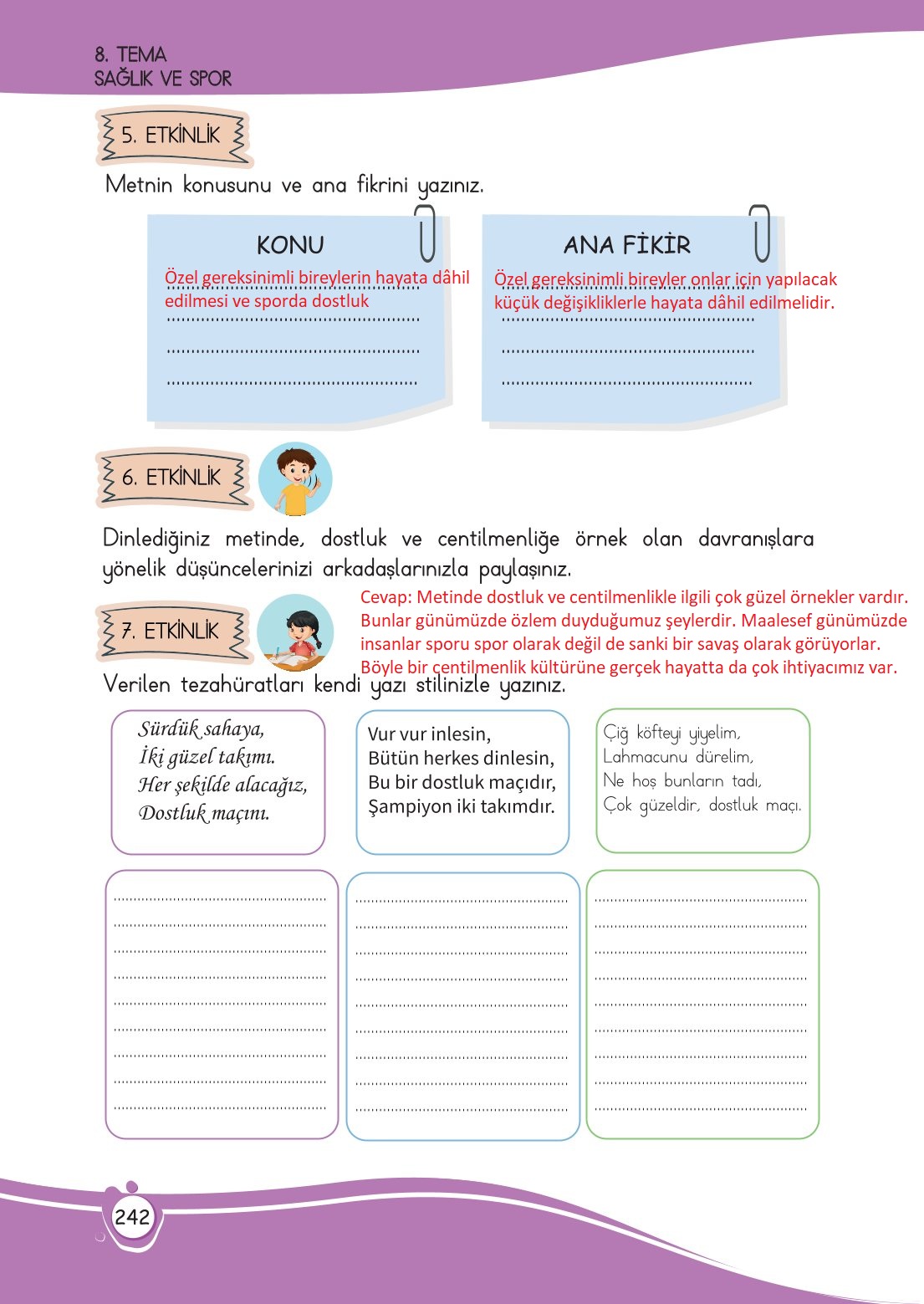 4. Sınıf Meb Yayınları Türkçe Ders Kitabı Sayfa 0242 Cevapları